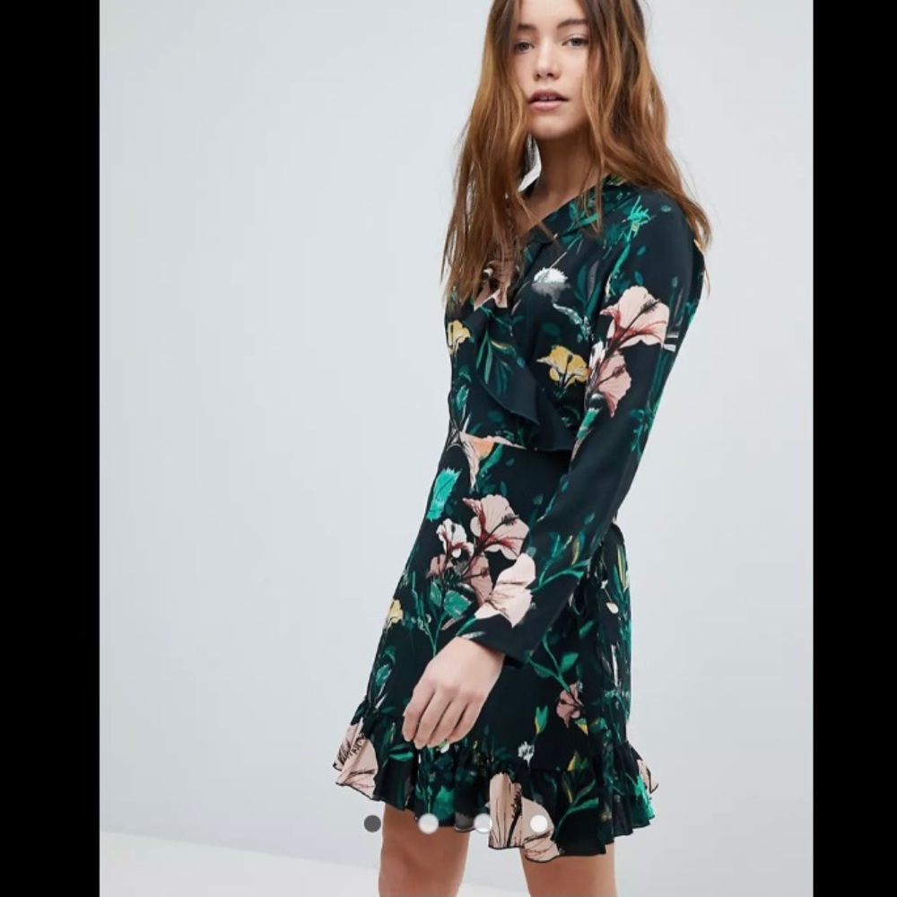 ASOS Black floral wrap dress EUR 36 (fits S)